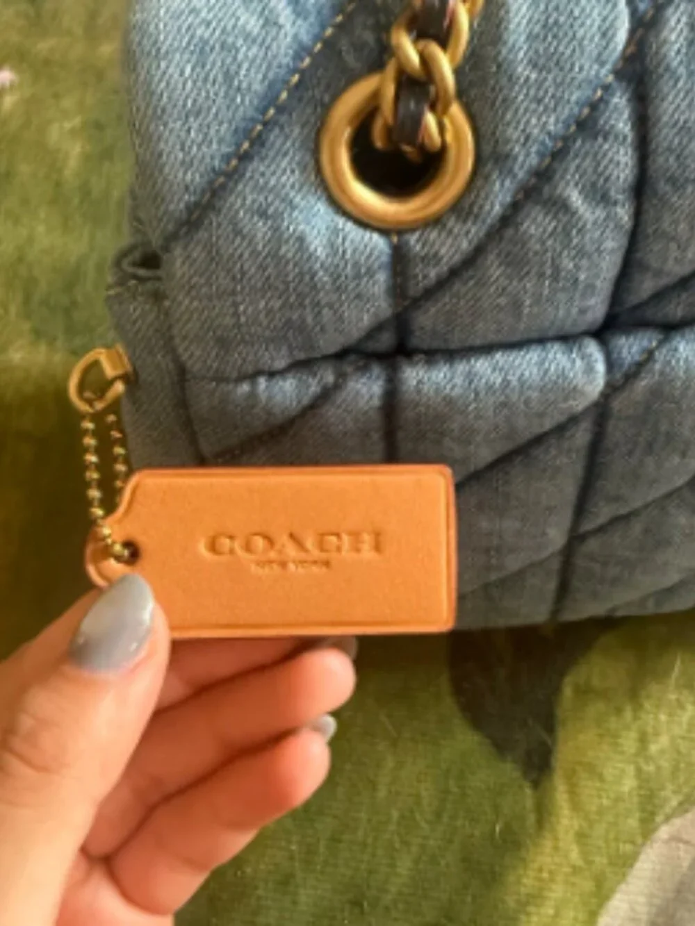 Blue Quilted Shoulder Bag Chain Strap Purse - Picture 3 of 5